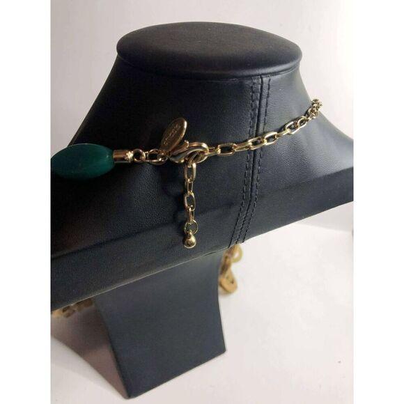 2079 CHICO'S Bold chunky Link beaded statement necklace 36" Tan / Green - Picture 3 of 3